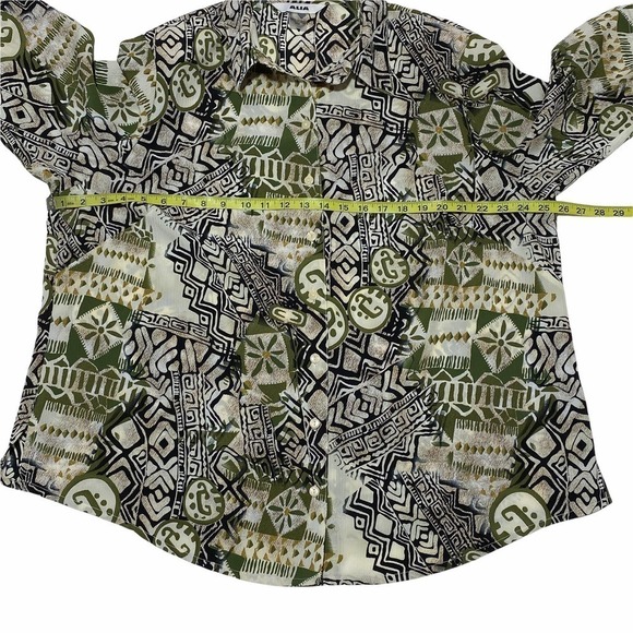 ALIA Multicolored Boho Aztec Print Long Sleeve Button Down Blouse - Picture 7 of 12